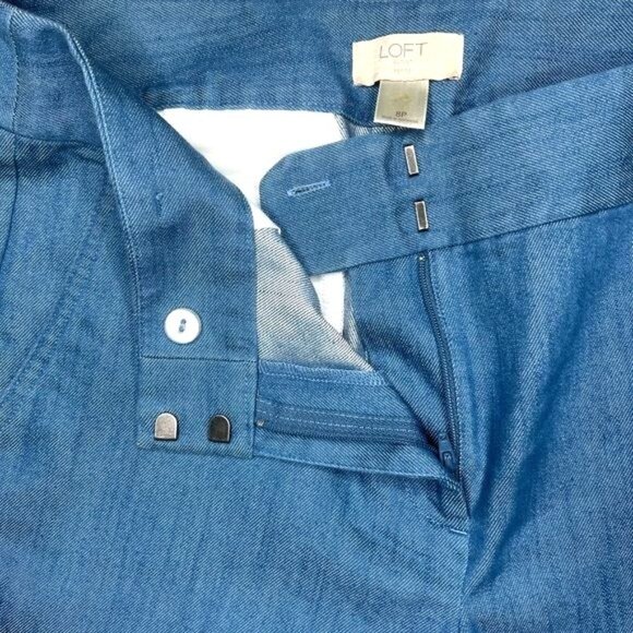 Loft Chambray Tie Waist Slim Pants Size 8 Petite - Picture 13 of 14
